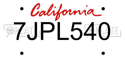 7JPL540 California License Plate