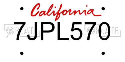 7JPL570 California License Plate