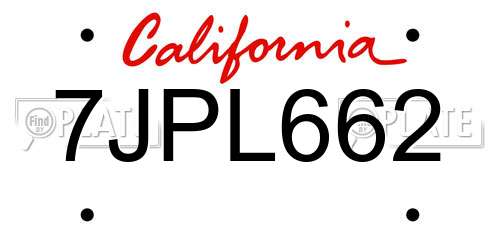 7JPL662 California License Plate
