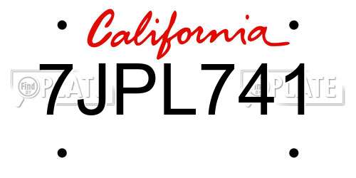 7JPL741 California License Plate