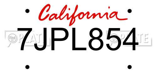 7JPL854 California License Plate