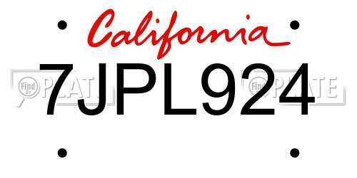 7JPL924 California License Plate