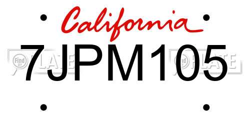 7JPM105 California License Plate