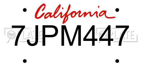 7JPM447 California License Plate