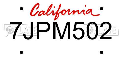 7JPM502 California License Plate