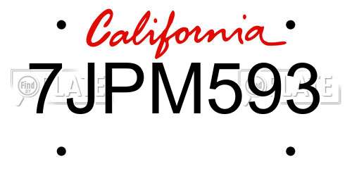 7JPM593 California License Plate