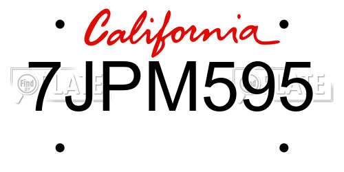 7JPM595 California License Plate