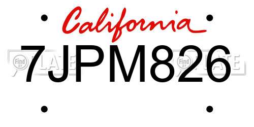 7JPM826 California License Plate