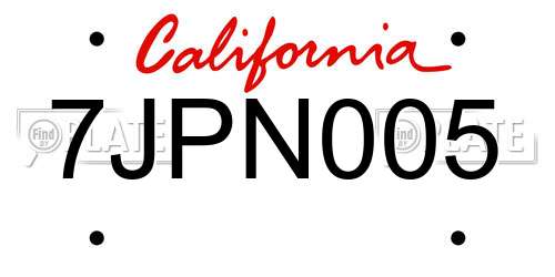 7JPN005 California License Plate