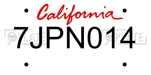 7JPN014 California License Plate