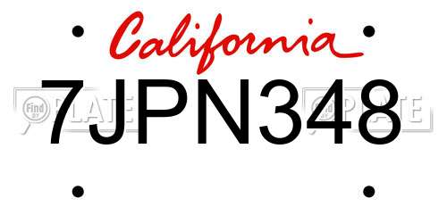 7JPN348 California License Plate