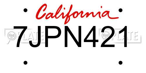 7JPN421 California License Plate