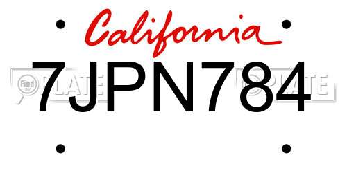 7JPN784 California License Plate