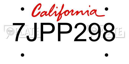 7JPP298 California License Plate