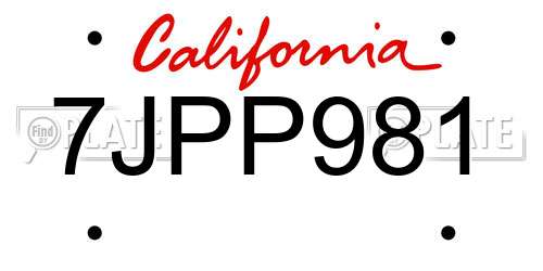 7JPP981 California License Plate