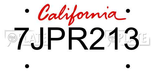 7JPR213 California License Plate