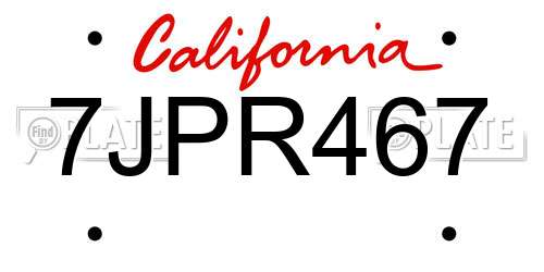 7JPR467 California License Plate