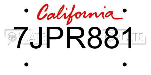 7JPR881 California License Plate