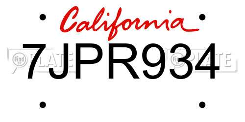 7JPR934 California License Plate