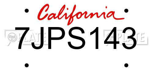 7JPS143 California License Plate