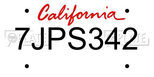7JPS342 California License Plate