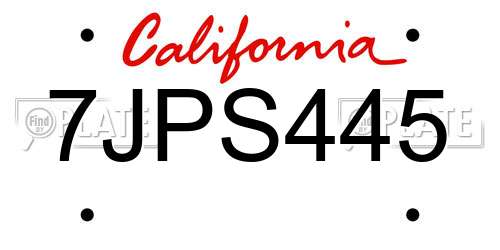 7JPS445 California License Plate