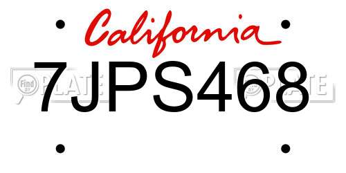 7JPS468 California License Plate