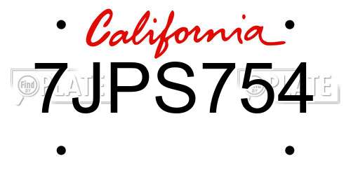 7JPS754 California License Plate