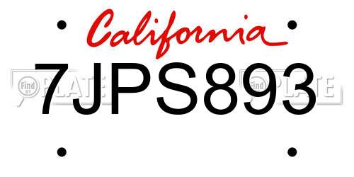 7JPS893 California License Plate