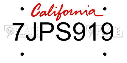 7JPS919 California License Plate