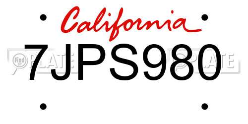 7JPS980 California License Plate