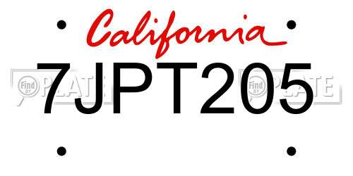 7JPT205 California License Plate