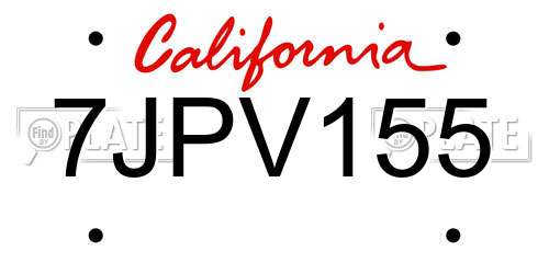 7JPV155 California License Plate
