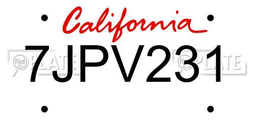 7JPV231 California License Plate