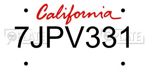 7JPV331 California License Plate