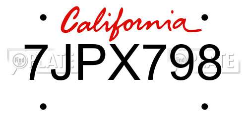 7JPX798 California License Plate