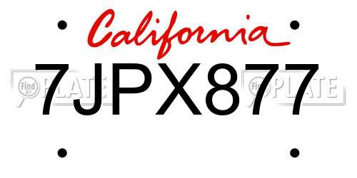 7JPX877 California License Plate