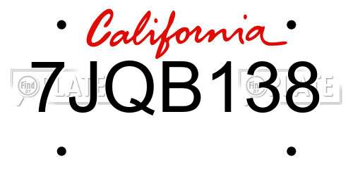 7JQB138 California License Plate