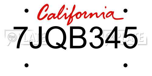 7JQB345 California License Plate