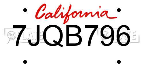 7JQB796 California License Plate