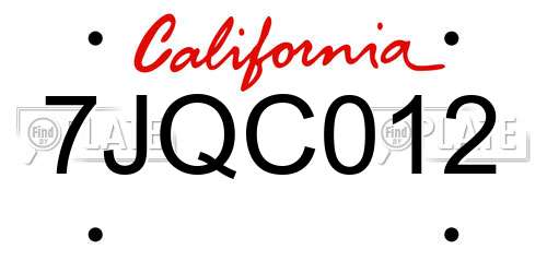 7JQC012 California License Plate