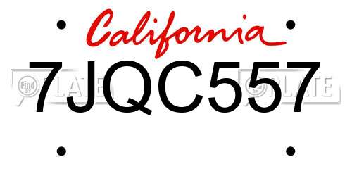 7JQC557 California License Plate