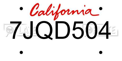 7JQD504 California License Plate