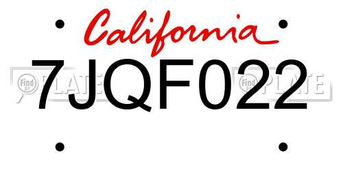 7JQF022 California License Plate