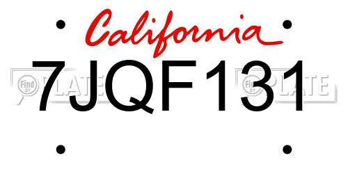 7JQF131 California License Plate