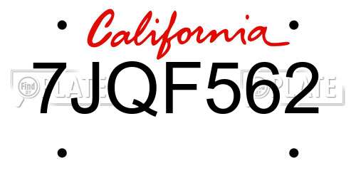 7JQF562 California License Plate