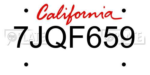 7JQF659 California License Plate
