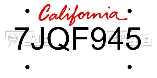 7JQF945 California License Plate