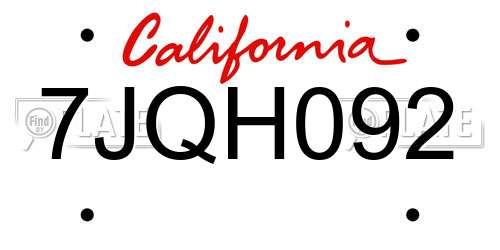 7JQH092 California License Plate