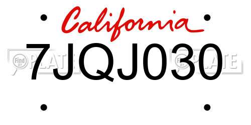 7JQJ030 California License Plate